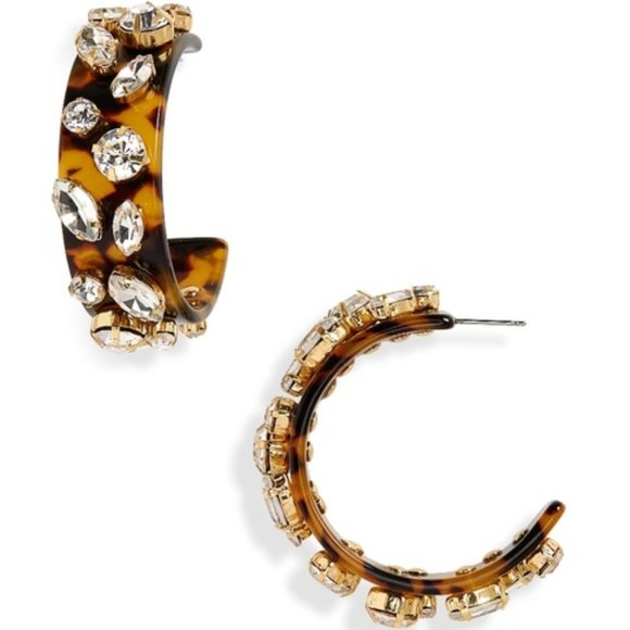 J. Crew Jewelry - J. Crew Crystal and Tortoise Hoop Earrings ~NWT